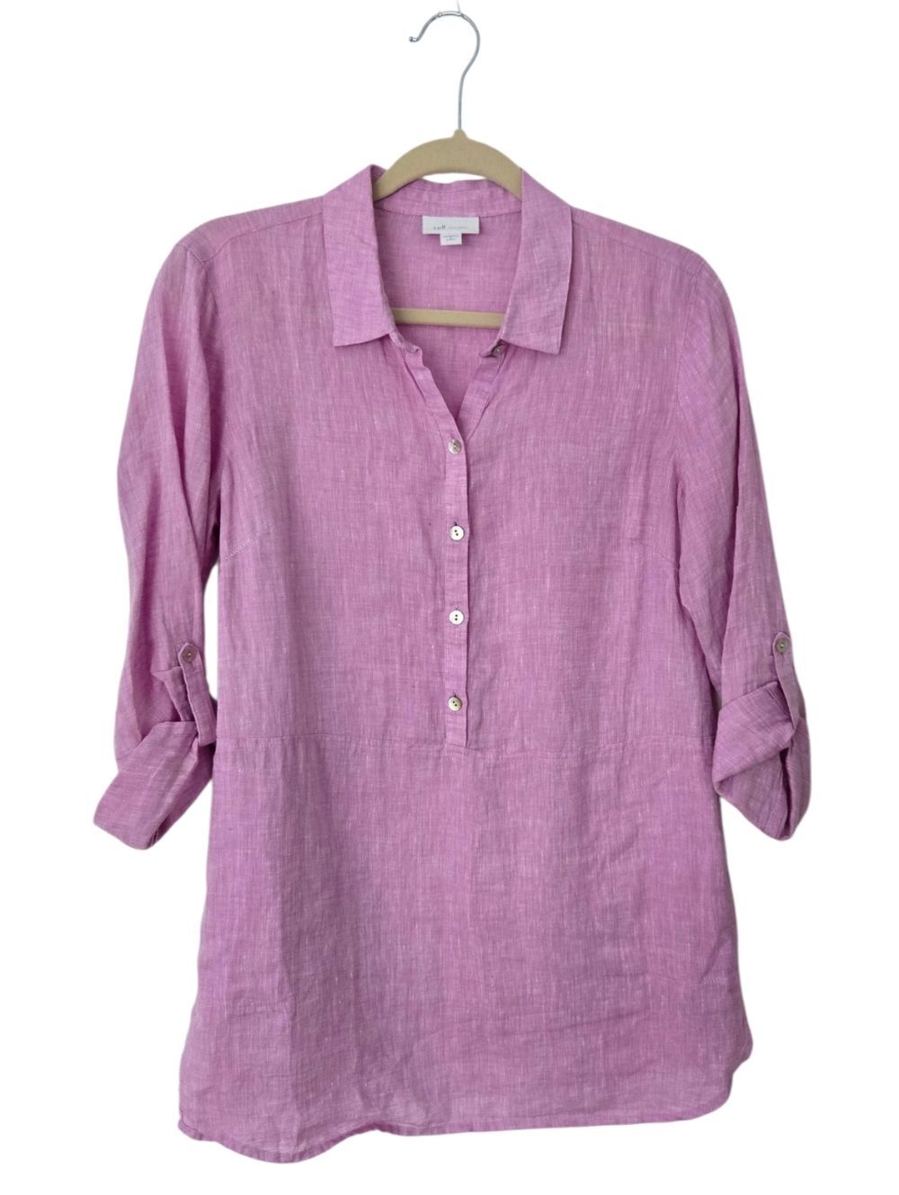 J. Jill Lavender 100% Linen Blouse L Coastal Minimalist Breathable